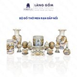  Đĩa trầu - Bộ thờ cúng, đồ thờ men rạn đắp nổi họa tiết Sen, Rồng tinh xảo 