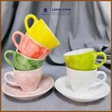  Bộ cốc đĩa cà phê Espresso màu vân đá, uống trà, cà phê, dung tích 70ml 