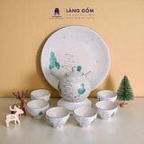  Bộ ấm chén quai chuôi men tuyết trắng phun vẽ lá 
