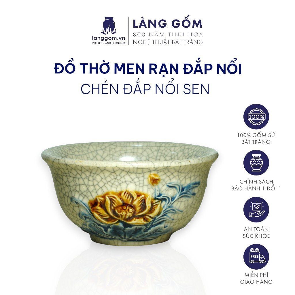  Bát cơm cúng men rạn đắp nổi 