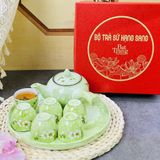  Bộ ấm chén dáng chuôi màu vân đá vẽ đào trắng, dung tích 330ml 