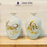  Bình hút lộc men trắng vẽ Thuyền Buồm Tài Lộc vàng 18k phong thủy 