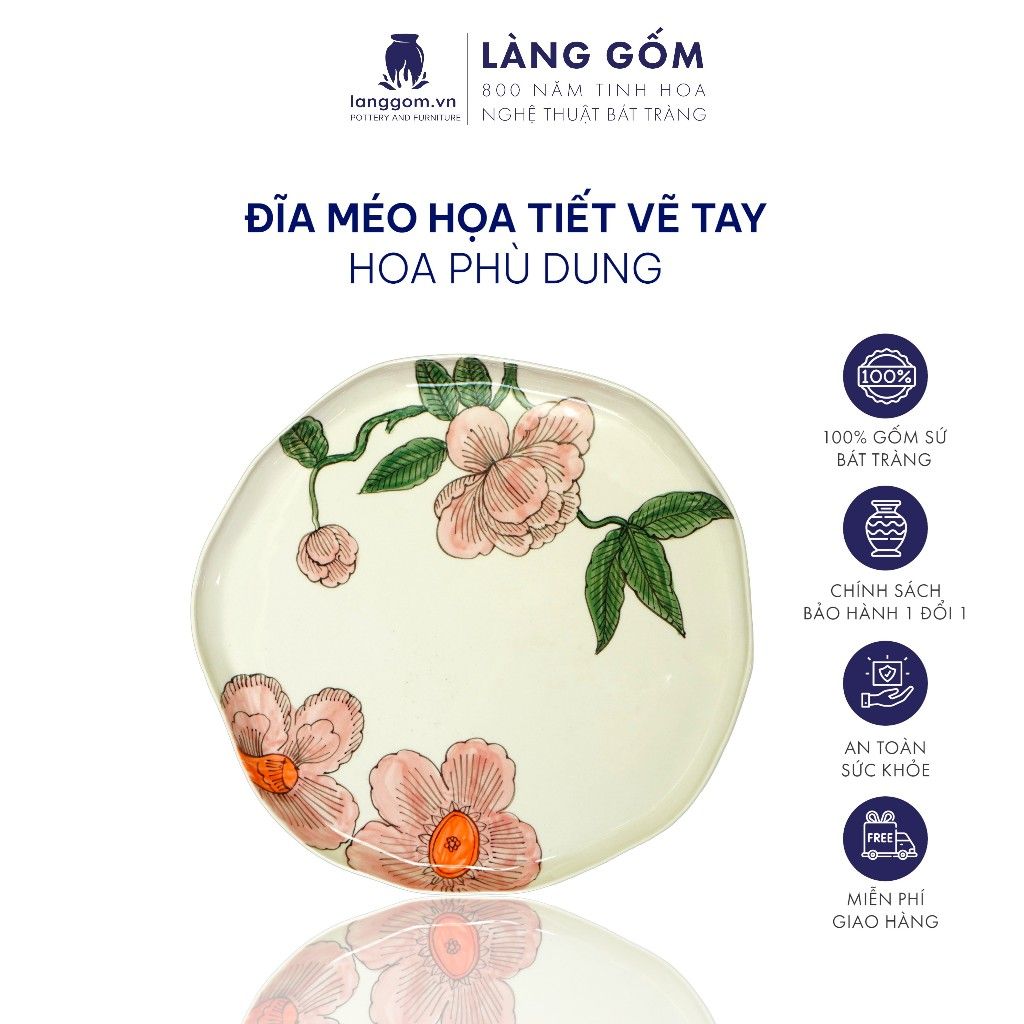  Đĩa gốm sứ họa tiết vẽ tay thủ công kiểu méo 