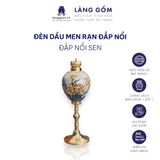  Đèn thờ cúng, đèn dầu để bàn thờ gia tiên - Bộ đồ thờ men rạn đắp nổi tinh xảo 