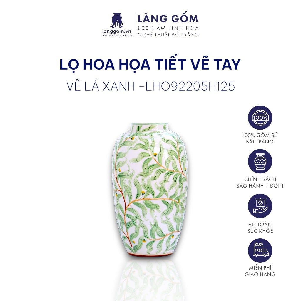  Bình hoa men màu hoạ tiết vẽ lá xanh 