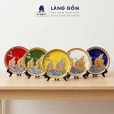  Đĩa Trang Trí Phong Thủy 05 Màu Men Ngũ Hành - Đắp Nổi Thuận Buồm Xuôi Gió Dát Vàng 18K - Quà Tặng Gốm Bát Tràng Cao Cấp 