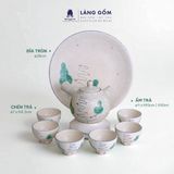  Bộ ấm chén quai chuôi men tuyết trắng phun vẽ lá 