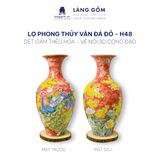  Lục bình phong thủy vân đá vẽ tay dệt gấm thêu hoa - Vẽ nổi 3D chim công hoa đào 