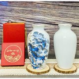  Bình hoa men trắng viền vàng kim vẽ cảnh 