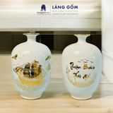  Bình hút lộc men trắng vẽ Thuyền Buồm Tài Lộc vàng 18k phong thủy 