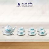  Bộ ấm chén bưởi cành men trắng vẽ hoa sen xanh 