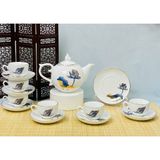  Bộ ấm chén dáng Bưởi lửa men trắng chỉ vàng vẽ sen xanh 