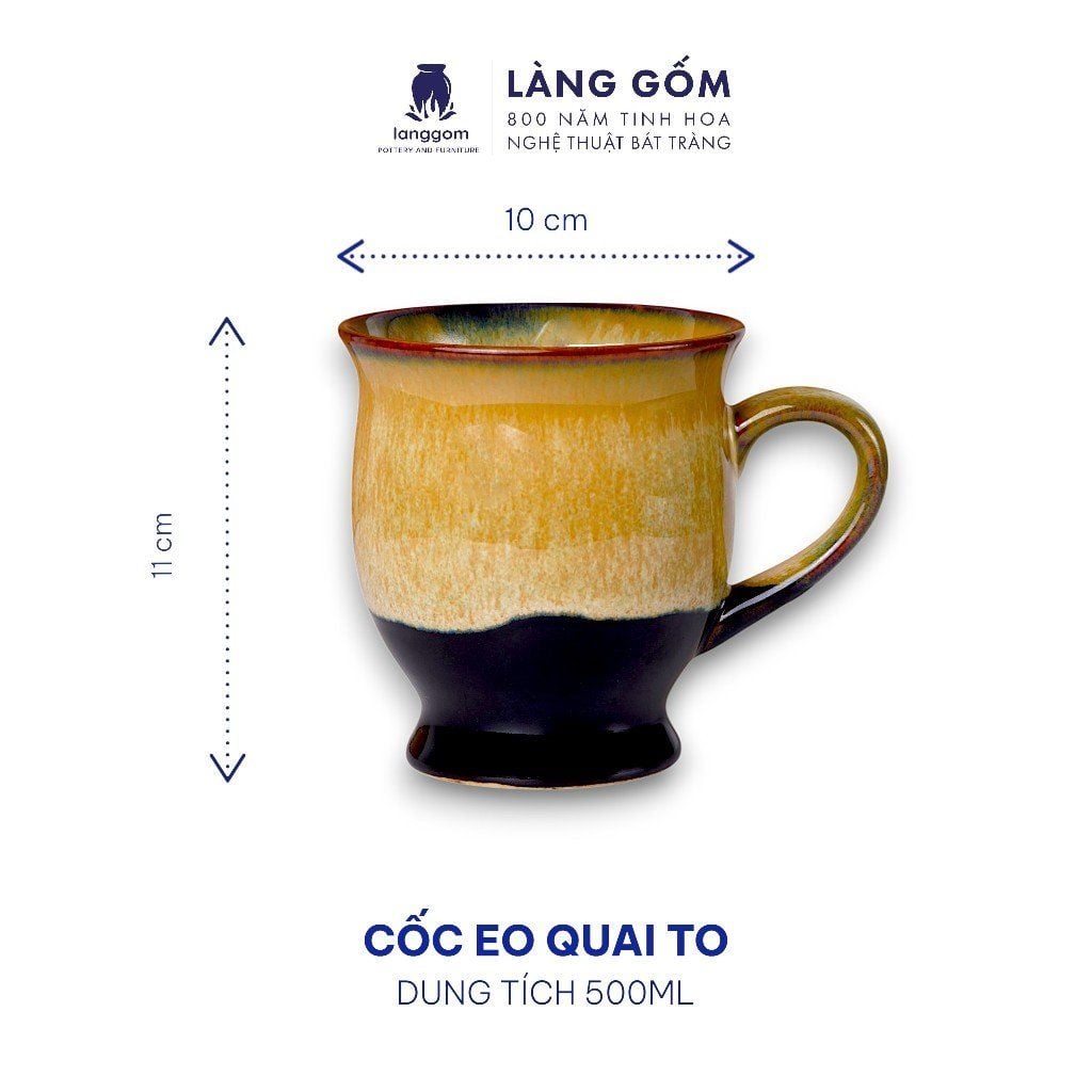  Cốc eo quai to men hỏa biến cao cấp, dung tích 500ml 