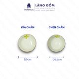  Bộ bát đĩa hoa mặt trời men kem vẽ cỏ may mắn 