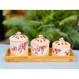  Set 3 hũ mứt kèm khay hàng thủ công vẽ tay nhiều họa tiết 