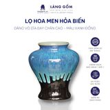  Bình hoa men hỏa biến dáng vò đĩa bay chân cao (TH) 