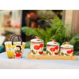  Set 3 hũ mứt kèm khay hàng thủ công vẽ tay nhiều họa tiết 