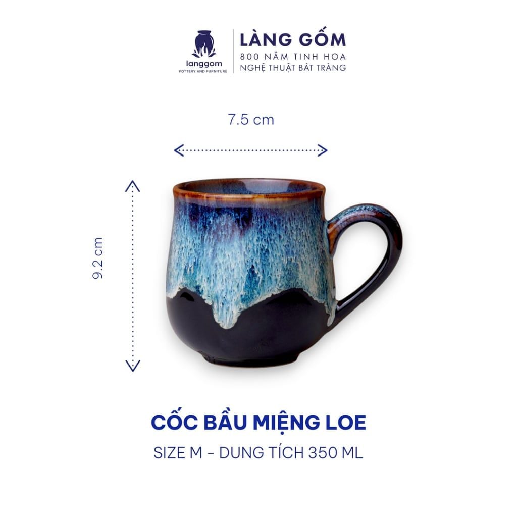  Cốc bầu miệng loe có quai (mug cup) 400ml men hỏa biến 