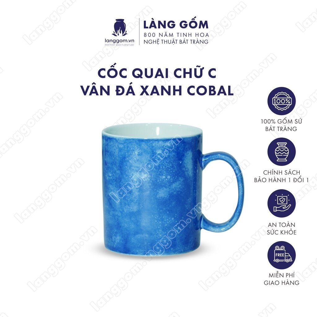  Cốc sứ vân đá tay cầm chữ C, dung tích 350ml 