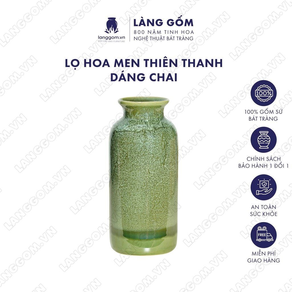  Bình hoa men hỏa biến chai màu thiên thanh 