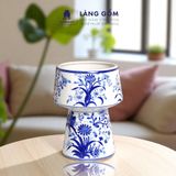  Lọ hoa vẽ tay dáng búp bê men lam họa tiết hoa lá 