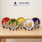  Đĩa Trang Trí Phong Thủy 05 Màu Men Ngũ Hành - Đắp Nổi Thuận Buồm Xuôi Gió Dát Vàng 18K - Quà Tặng Gốm Bát Tràng Cao Cấp 