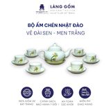  Bộ ấm chén kiểu Nhật đào men trắng vẽ đài sen 