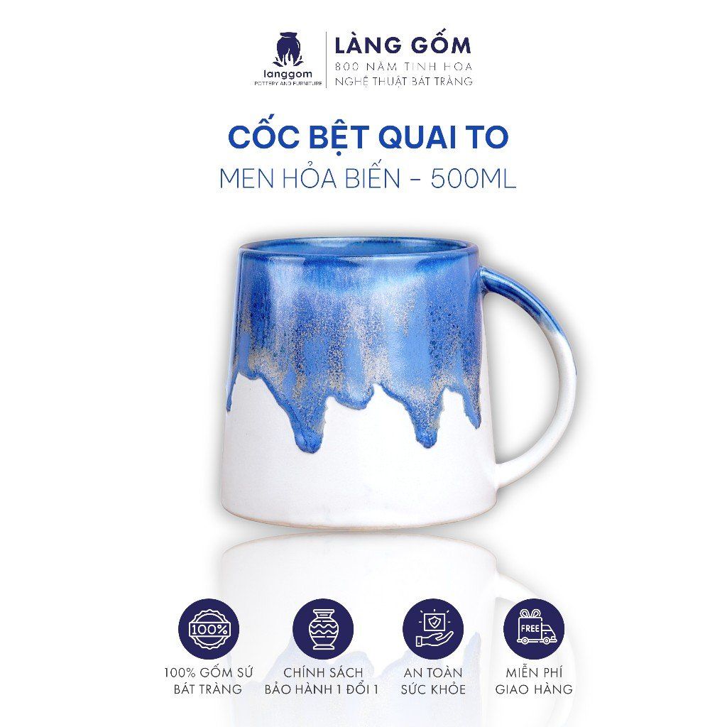  Cốc bệt quai to men hoả biến dung tích 500ml 
