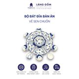  Bộ bát đĩa hoa mặt trời vẽ tay họa tiết sen chuồn men lam cổ 