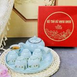  Bộ ấm chén dáng chuôi màu vân đá vẽ đào trắng, dung tích 330ml 