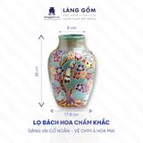  Lọ hoa vẽ bách hoa chấm màu dáng vại cổ ngăn, họa tiết trổ chim và cành mai - Gốm sứ Biên Hòa 