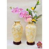  Bình hoa vân đá vẽ hoa đào trắng 