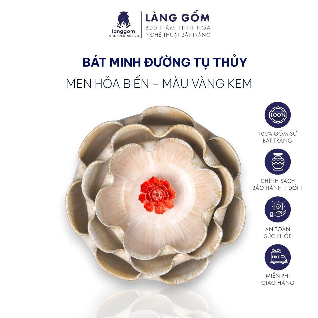  Bát minh đường tụ thủy, bát thả hoa cúng Phật, men hỏa biến cao cấp 