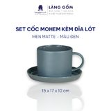  Cốc ly sứ gốm có quai men mờ kiểu mohem cùng đĩa lót 