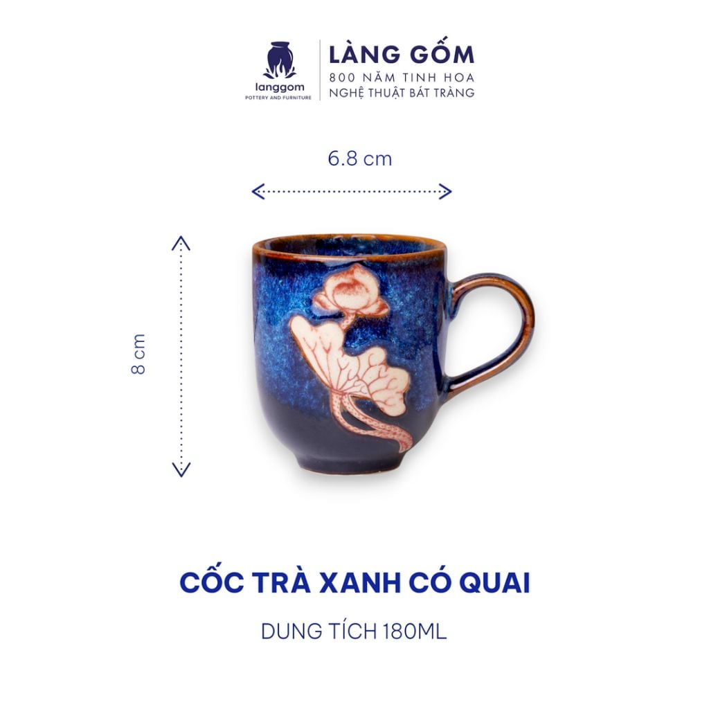  Cốc trà xanh có quai men hỏa biến dung tích 180ml 