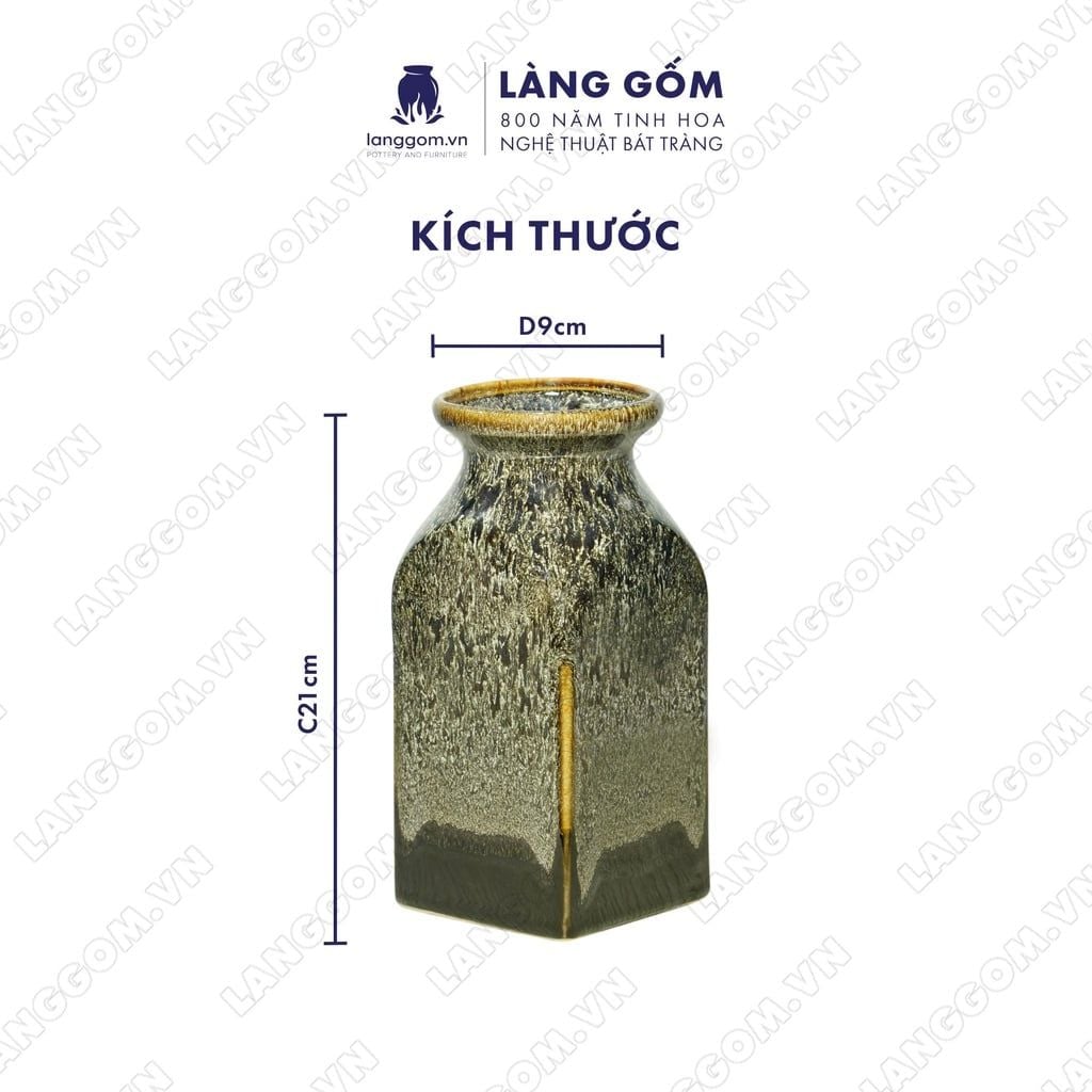  Bình hoa men hỏa biến dáng chai vuông màu hổ phách đen 