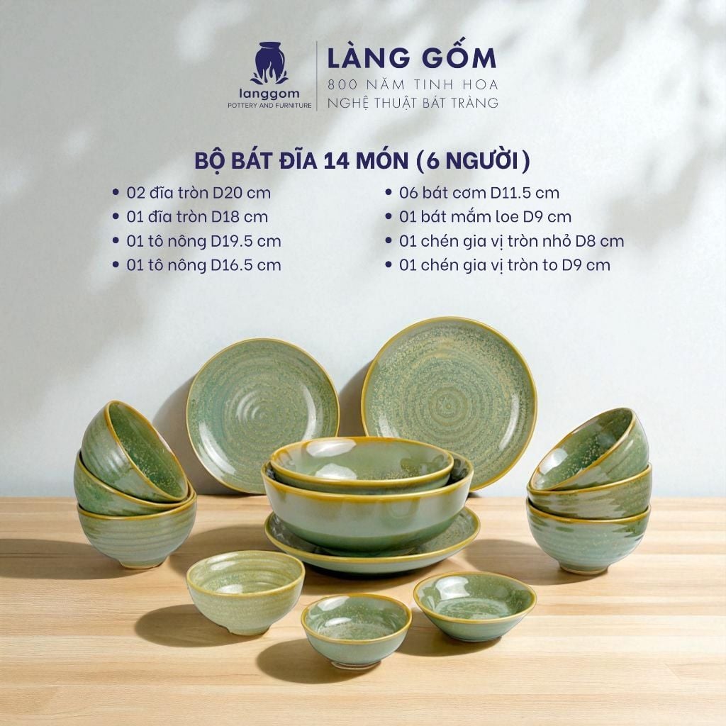  Bộ bàn ăn gia đình men hỏa biến - Màu hoa sương matcha 