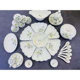  Bộ mặt trời men trắng họa tiết vẽ tay hoa sen nhuỵ hồng 