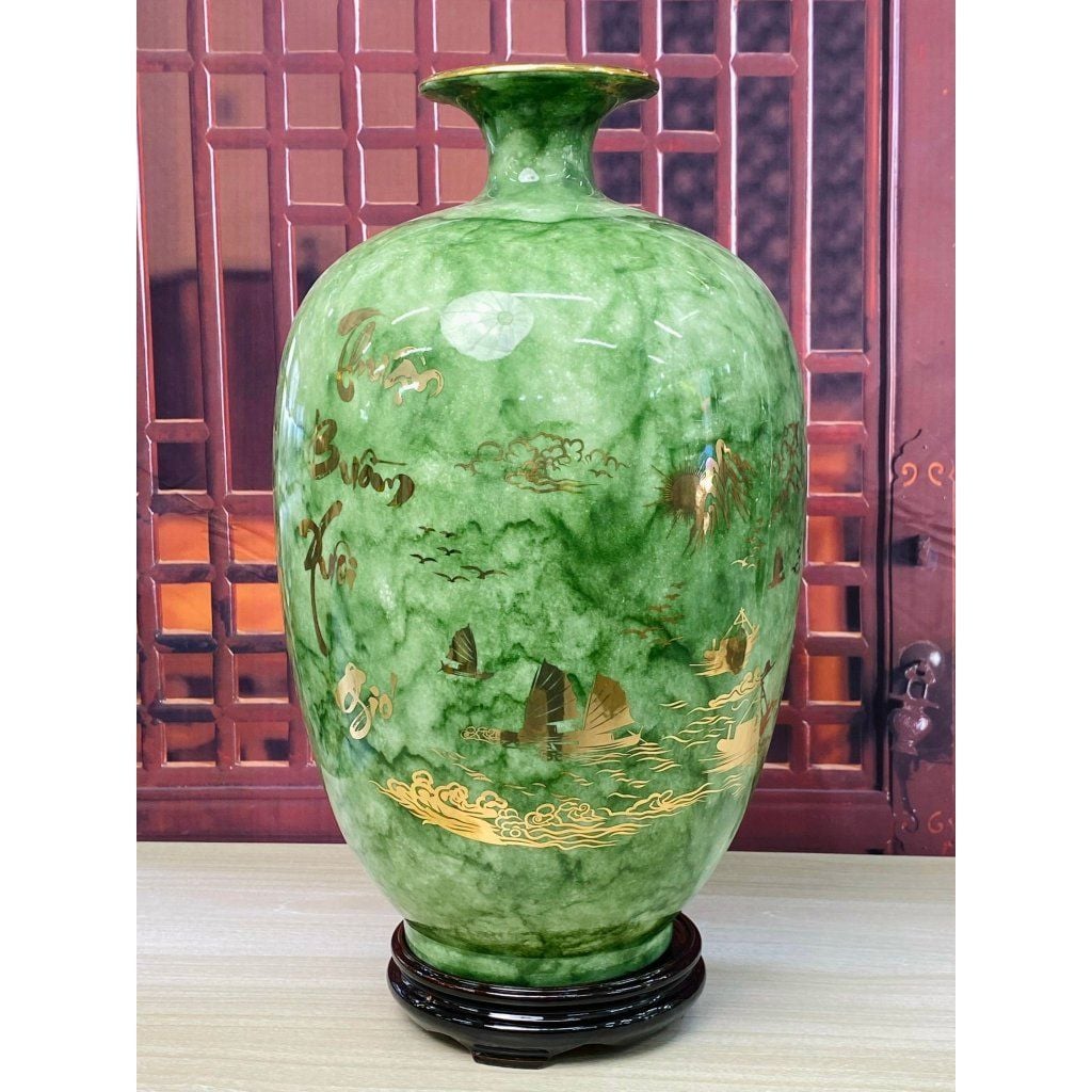  Bình hút lộc dáng cao màu vân đá phong thủy vẽ vàng 18k - cao 29cm, 39cm 