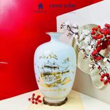  Bình hút lộc men trắng vẽ Thuyền Buồm Tài Lộc vàng 18k phong thủy 