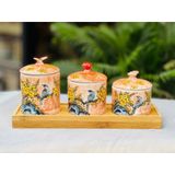 Set 3 hũ mứt kèm khay hàng thủ công vẽ tay nhiều họa tiết 