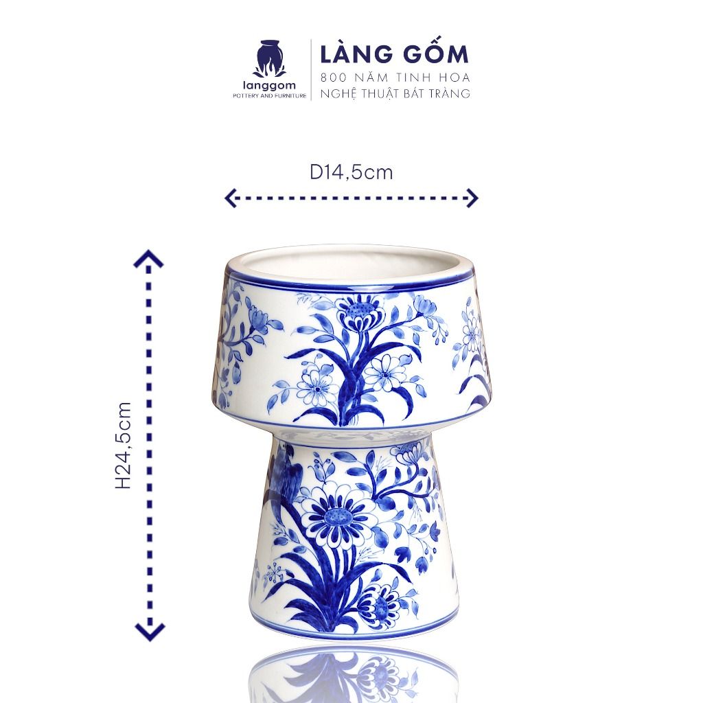  Lọ hoa vẽ tay dáng búp bê men lam họa tiết hoa lá 