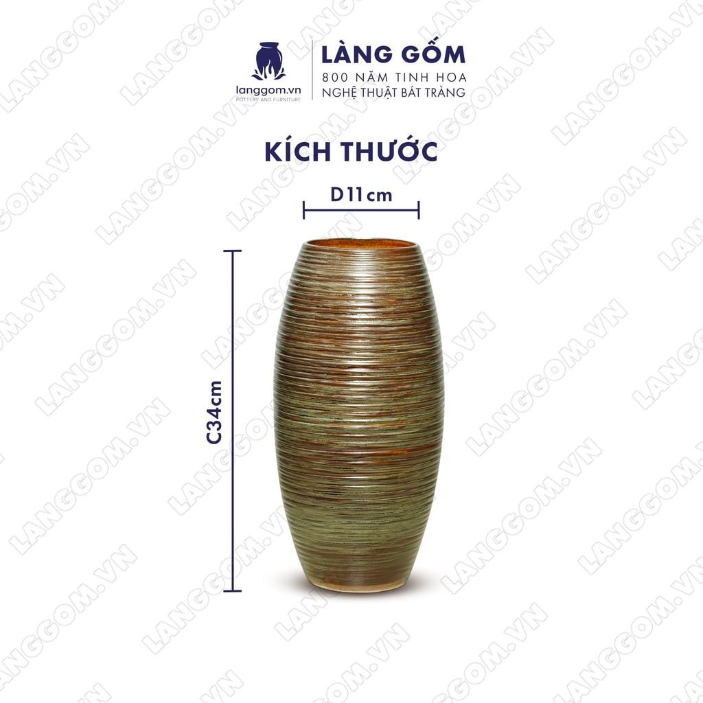 Bình hoa men hỏa biến dáng bom đại màu mộc chỉ đen 