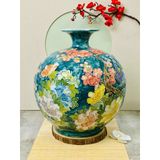  Bình hút lộc vân đá xanh đen, vẽ tay 3D thủ công hoạ tiết Chim công và hoa đào 