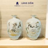  Bình hút lộc men trắng vẽ Thuyền Buồm Tài Lộc vàng 18k phong thủy 