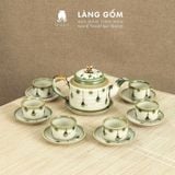  Bộ ấm chén vẽ tay kiểu chữ thập vẽ hoa - dung tích 500ml 