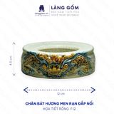  Bát hương men rạn đắp nổi họa tiết hoa rồng 