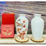  Bình hoa men trắng viền vàng kim vẽ cảnh 