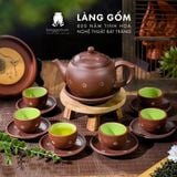  Bộ ấm chén tử đất nung hoạ tiết ganh 400ml 
