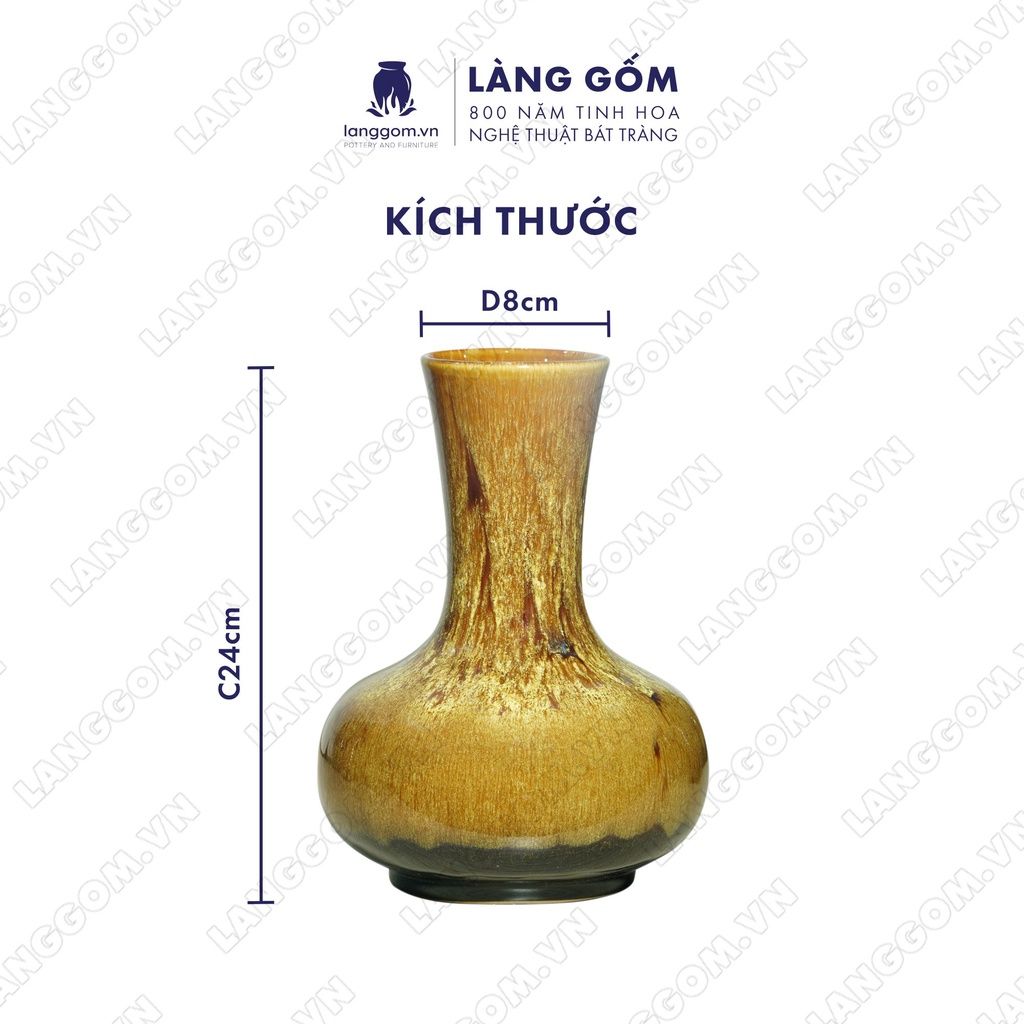  Bình hoa men hỏa biến dáng tỏi dẹt màu hổ phách nâu 